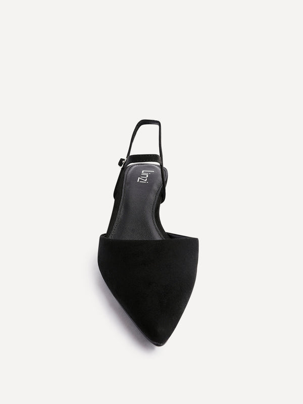 Linzi Black Faux Suede Kitten Court Heel