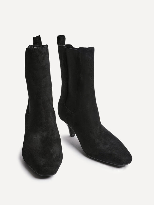 Linzi Black Faux Suede Kitten Heel Chelsea Boot