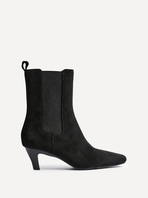Linzi Black Faux Suede Kitten Heel Chelsea Boot