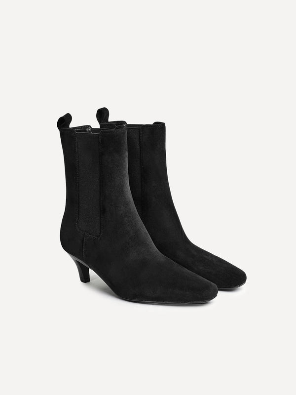 Linzi Black Faux Suede Kitten Heel Chelsea Boot
