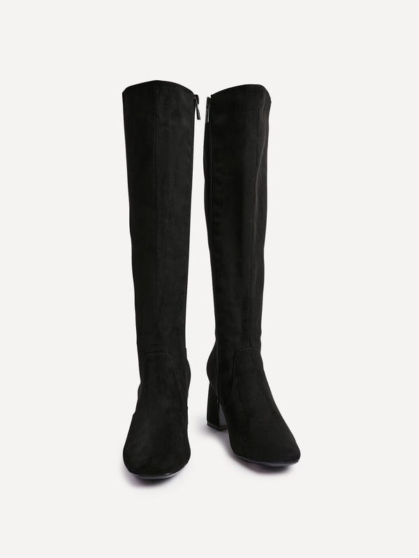 Linzi Black Faux Suede Knee High Boot