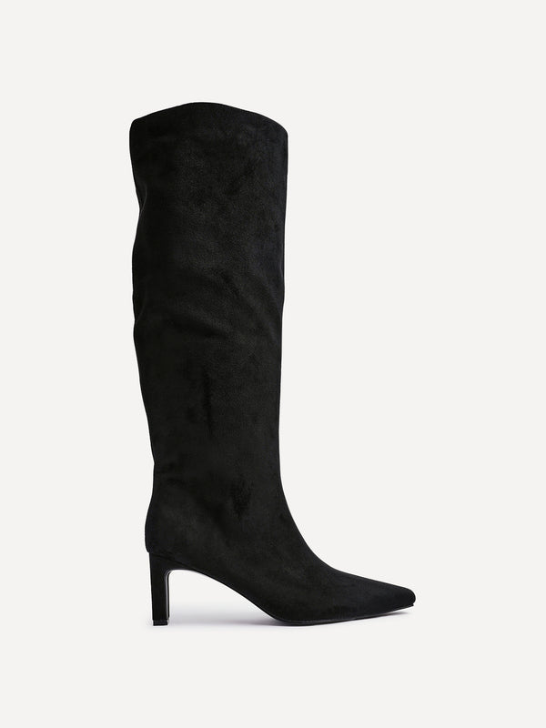 Linzi Black Faux Suede Knee High Boot