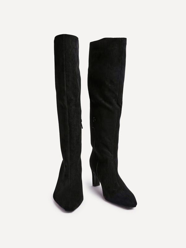 Linzi Black Faux Suede Knee High Boot