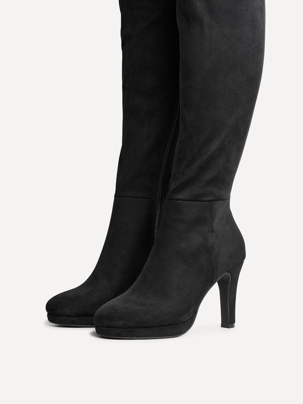 Linzi Black Faux Suede Knee High Heeled Boot