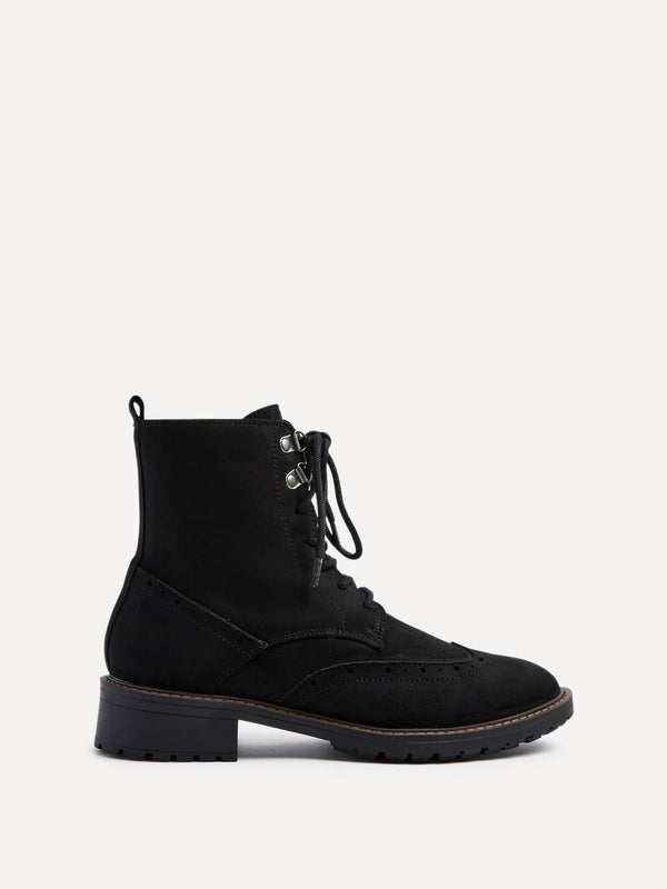 Linzi Black Faux Suede Lace Up Military Boot
