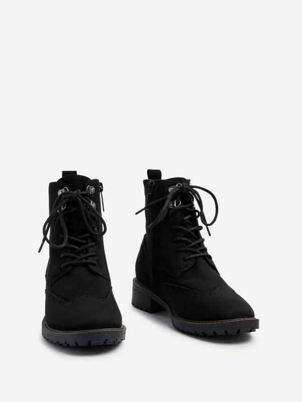Linzi Black Faux Suede Lace Up Military Boot