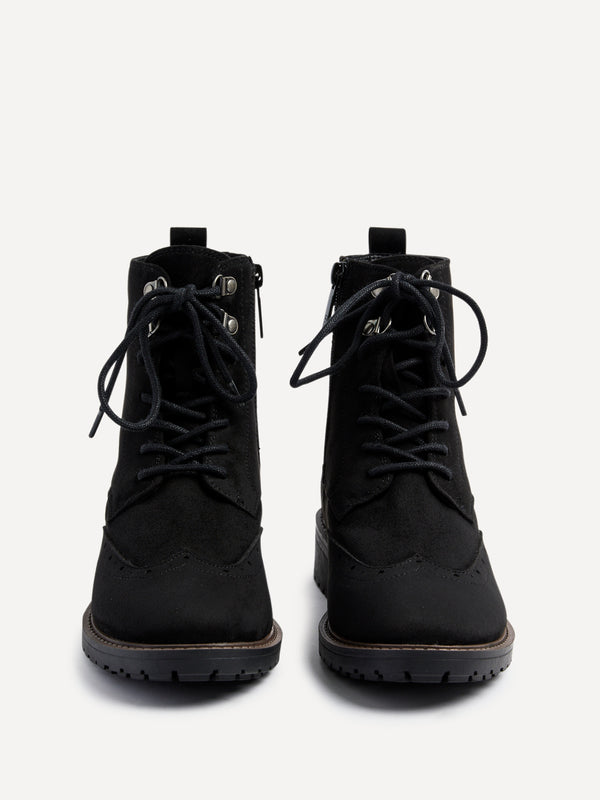 Linzi Black Faux Suede Lace Up Military Boot