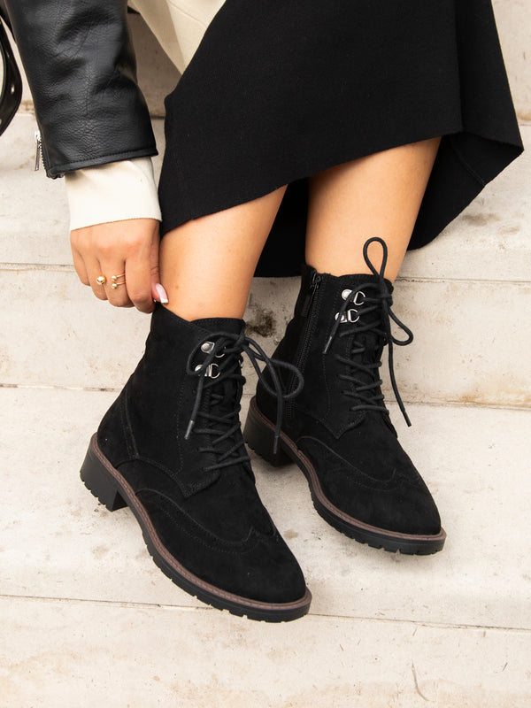 linzi Black Faux Suede Lace Up Military Boot
