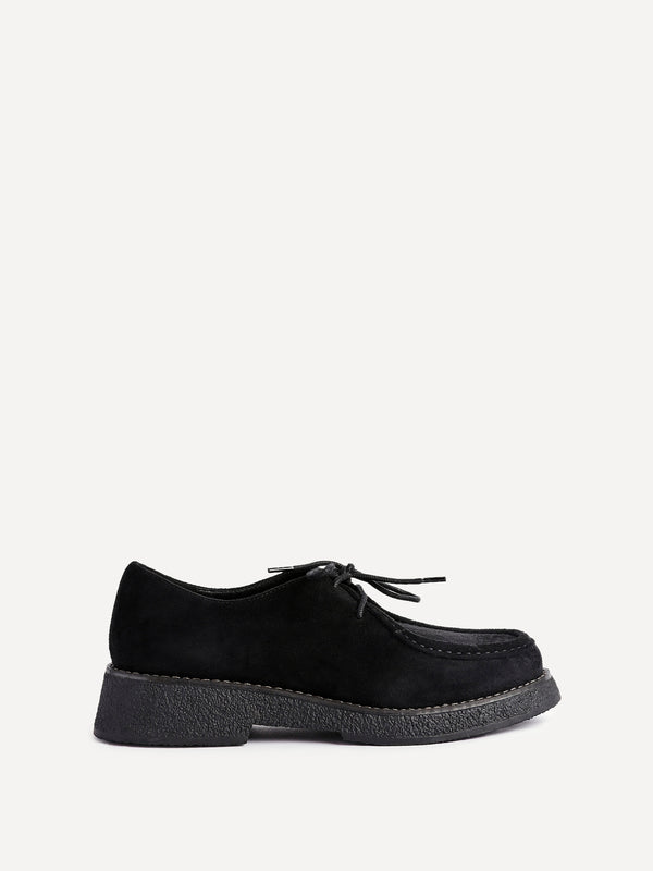 Linzi Black Faux Suede Laced Chunky Loafer