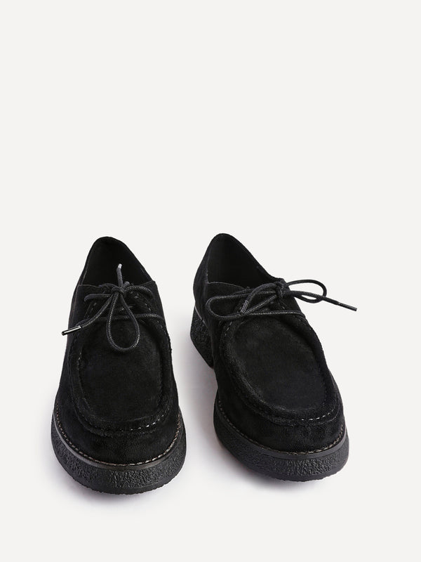 Linzi Black Faux Suede Laced Chunky Loafer