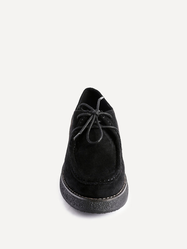 Linzi Black Faux Suede Laced Chunky Loafer