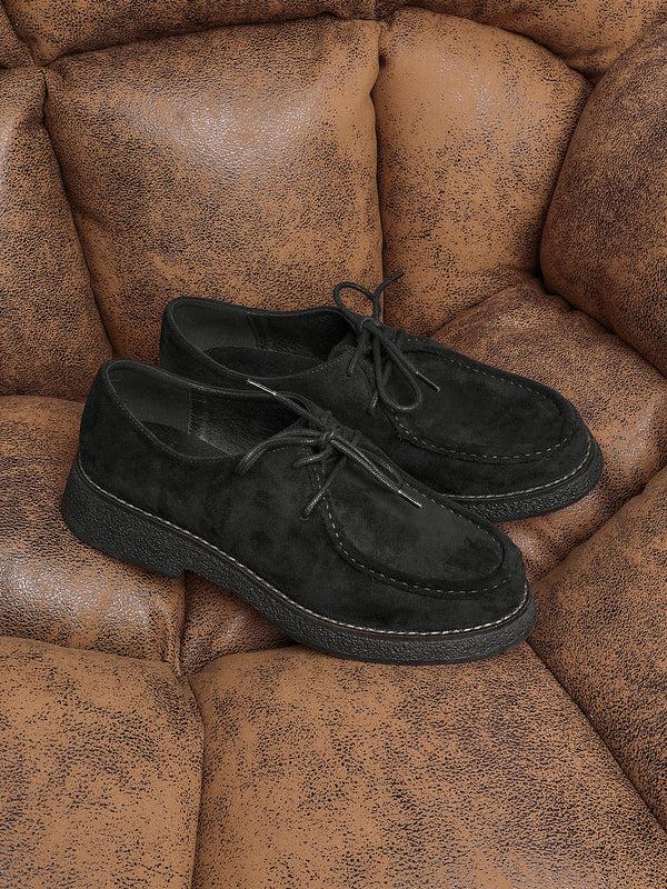 linzi Black Faux Suede Laced Chunky Loafer