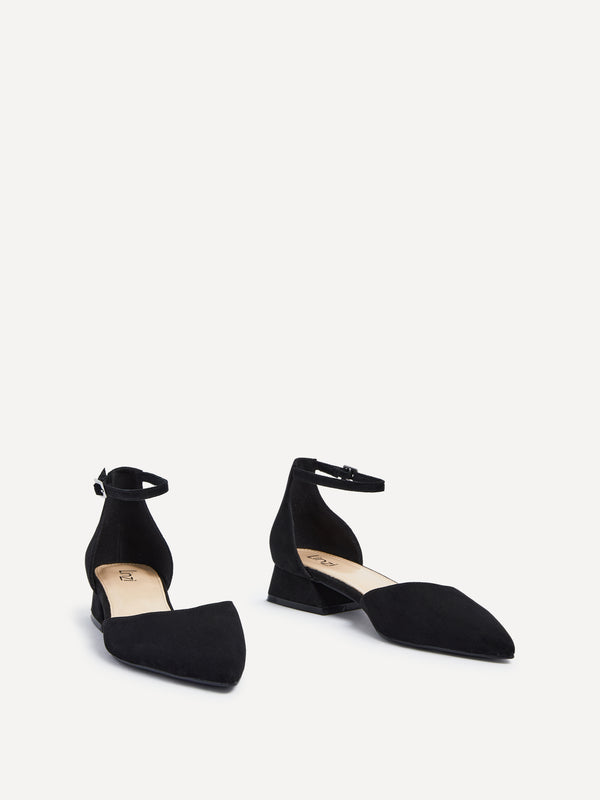 Linzi Black Faux Suede Low Block Court Heel