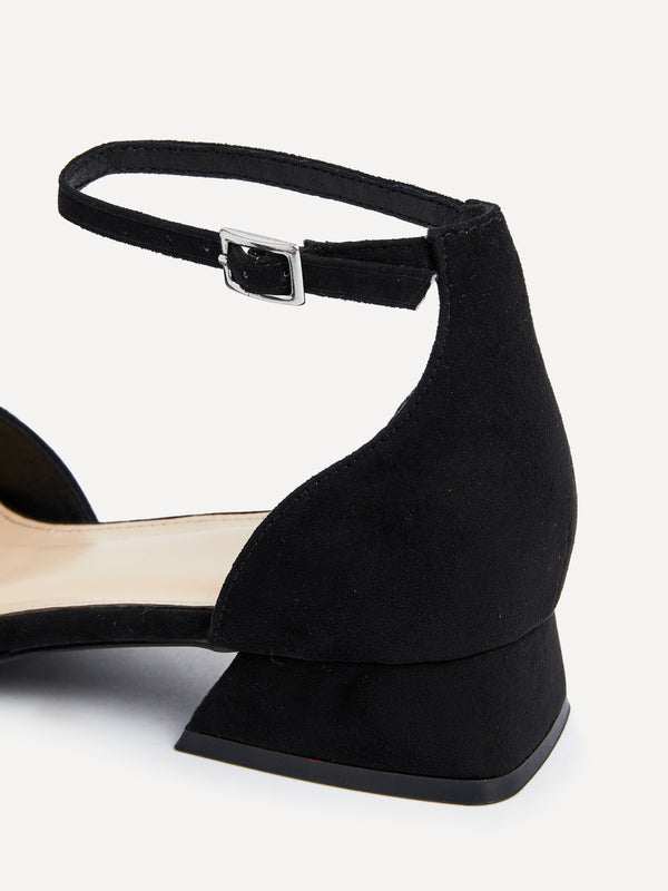 Linzi Black Faux Suede Low Block Court Heel