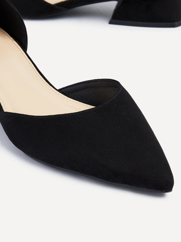 Linzi Black Faux Suede Low Block Court Heel