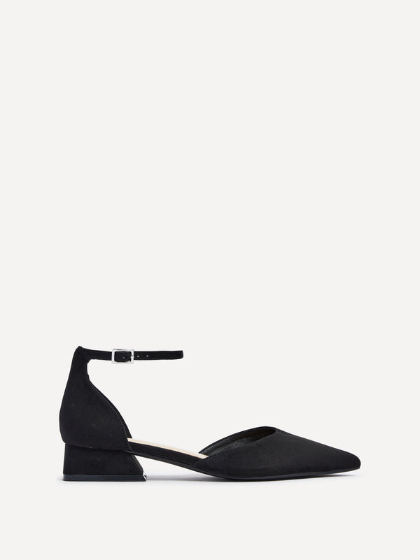 linzi Black Faux Suede Low Block Court Heel