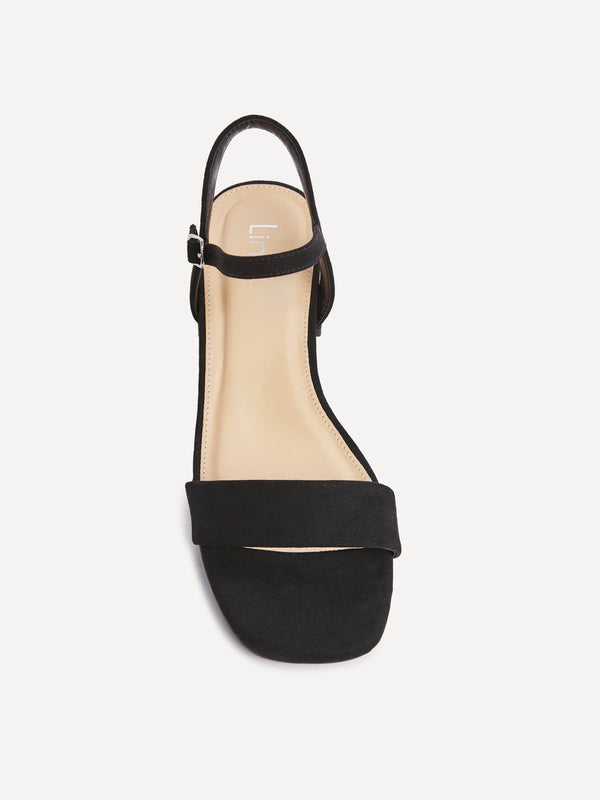 Linzi Black Faux Suede Low Block Heel
