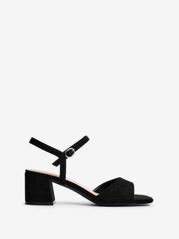 Linzi Black Faux Suede Low Block Heeled Sandals