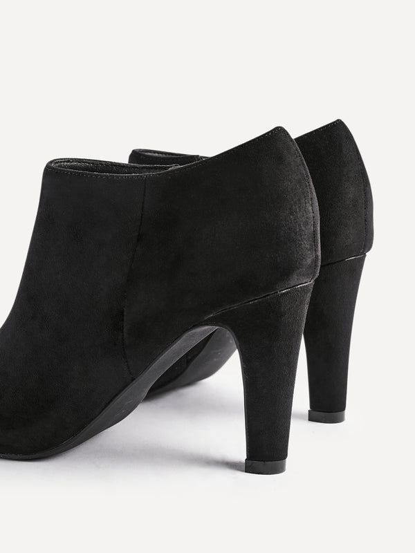 Linzi Black Faux Suede Low Cut Heeled Boot