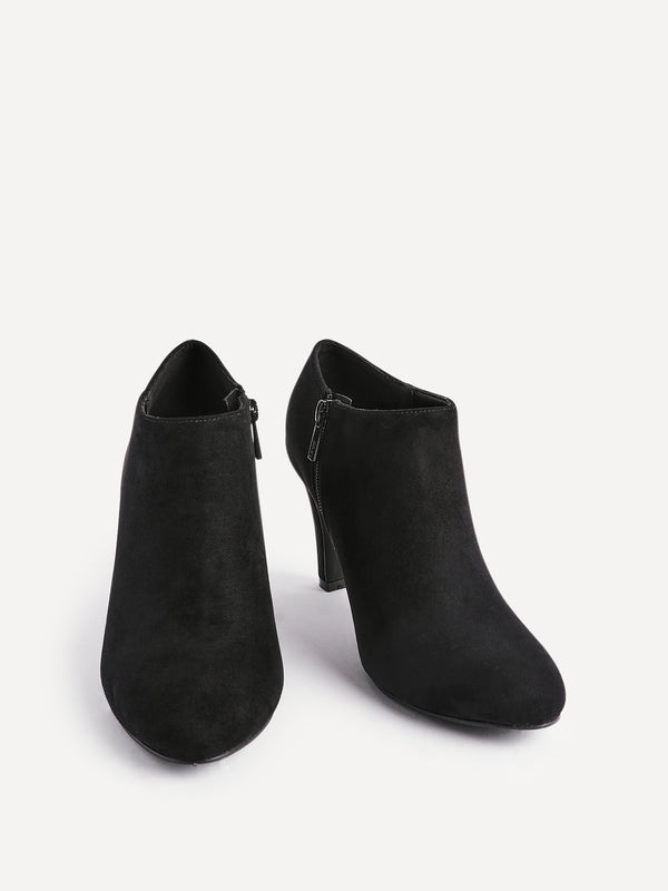 Linzi Black Faux Suede Low Cut Heeled Boot