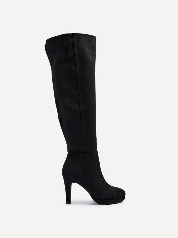 Linzi Black Faux Suede Over The Knee Heeled Boot