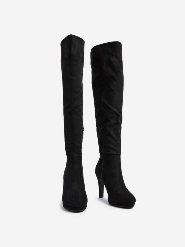 Linzi Black Faux Suede Over The Knee Heeled Boot