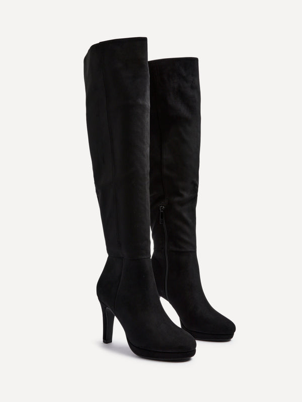 Linzi Black Faux Suede Over The Knee Heeled Boot