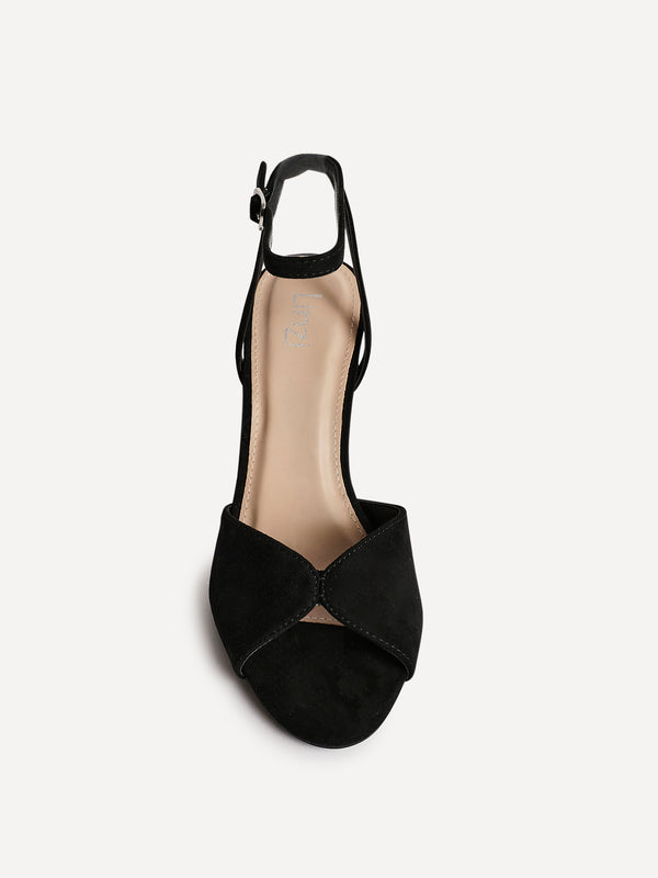Linzi Black Faux Suede Peep Toe Stiletto Heel