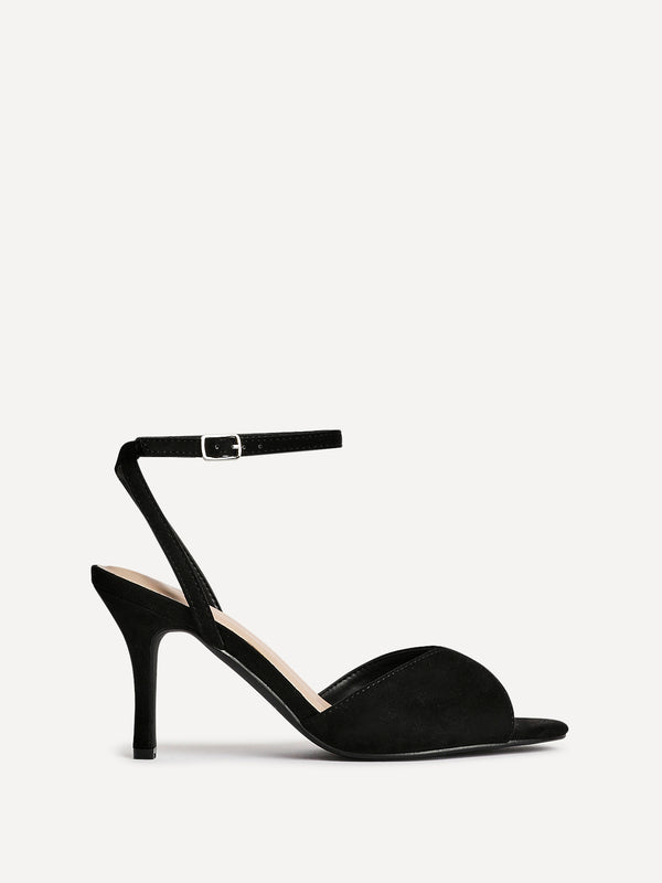 Linzi Black Faux Suede Peep Toe Stiletto Heel