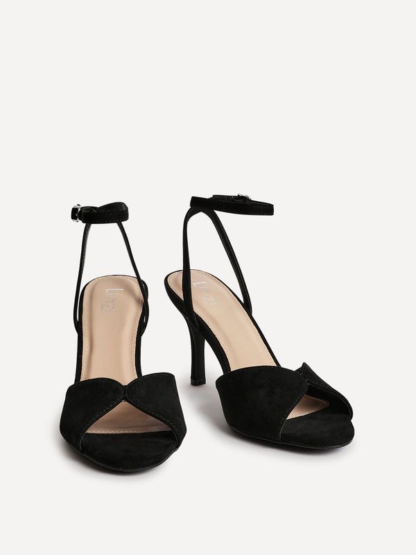 Linzi Black Faux Suede Peep Toe Stiletto Heel