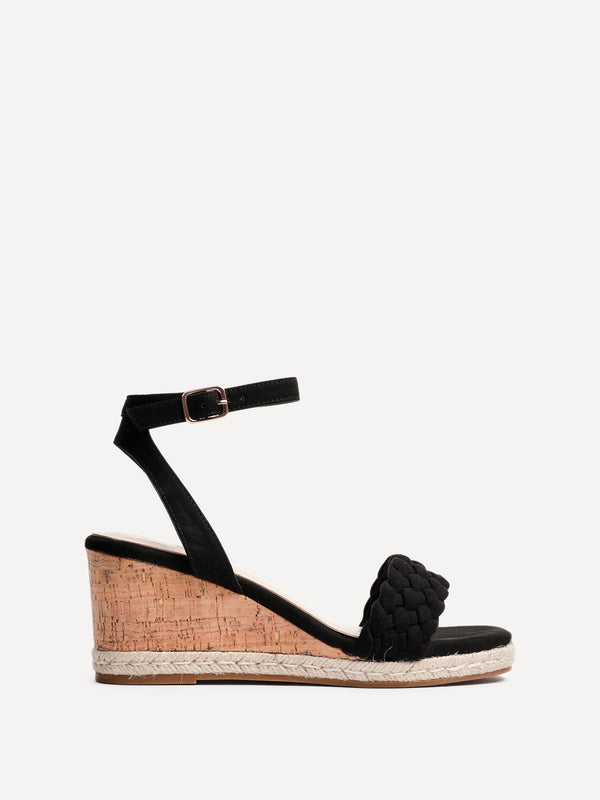Linzi Black Faux Suede Plaited Wedge