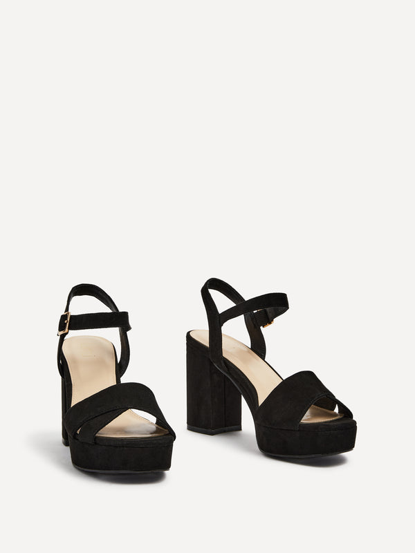 Linzi Black Faux Suede Platform Block Heel