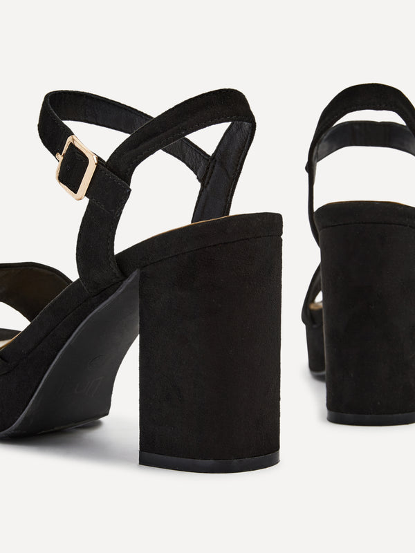 Linzi Black Faux Suede Platform Block Heel