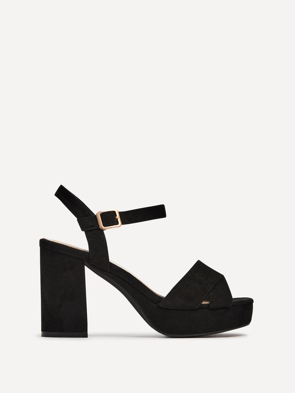 linzi Black Faux Suede Platform Block Heel