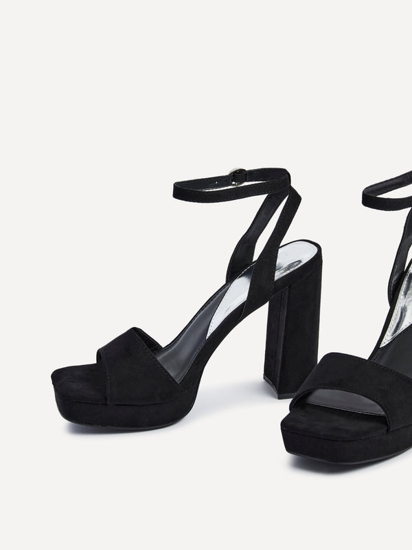 Linzi Black Faux Suede Platform Heels