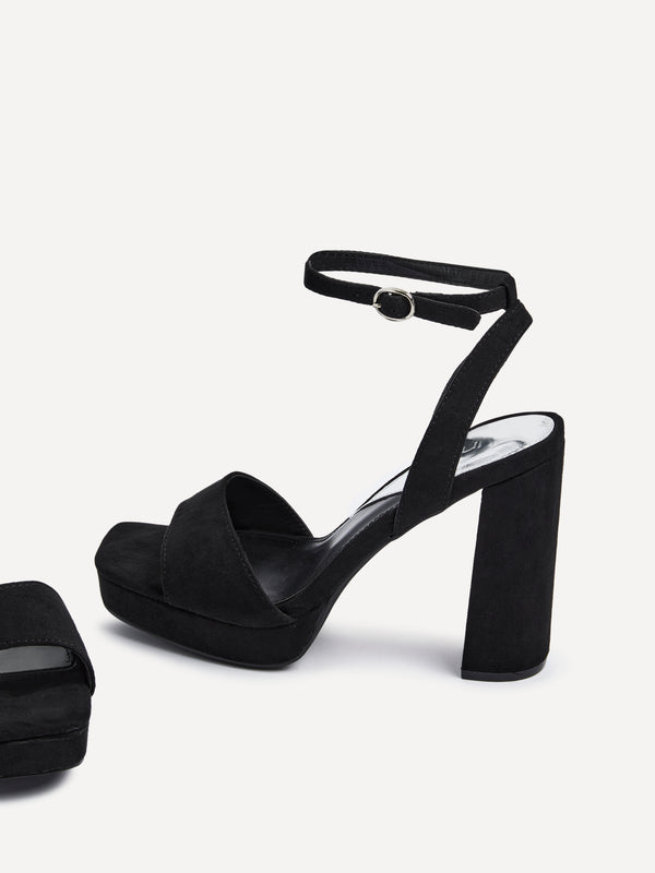 Linzi Black Faux Suede Platform Heels