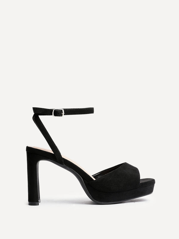 Linzi Black Faux Suede Platform High Heels