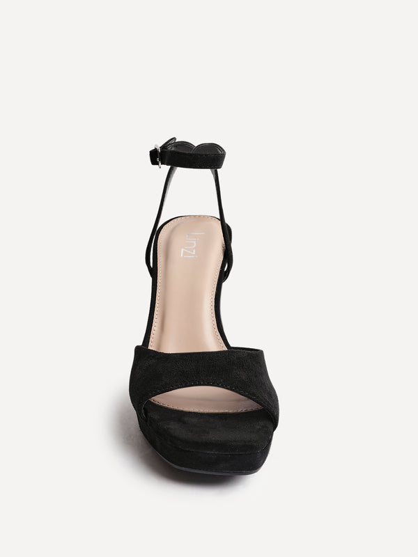 Linzi Black Faux Suede Platform High Heels