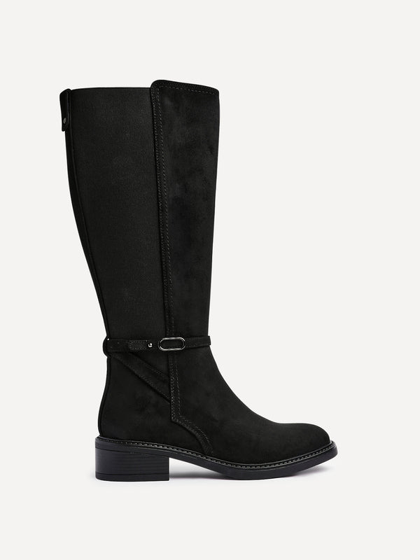 Linzi Black Faux Suede Riding Boot