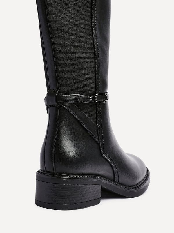 Linzi Black Faux Suede Riding Boot