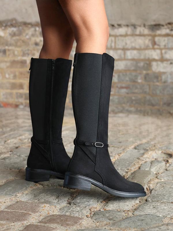 linzi Black Faux Suede Riding Boot