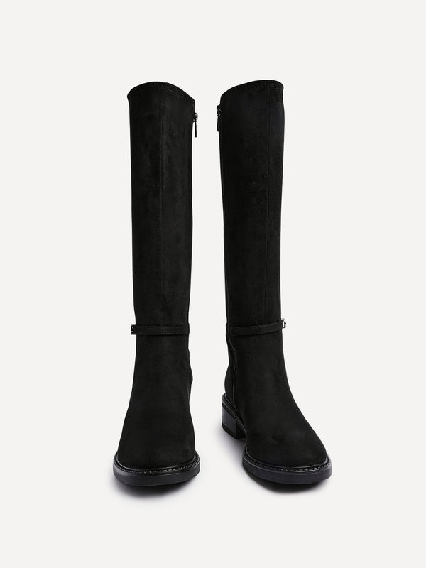 Linzi Black Faux Suede Riding Boot