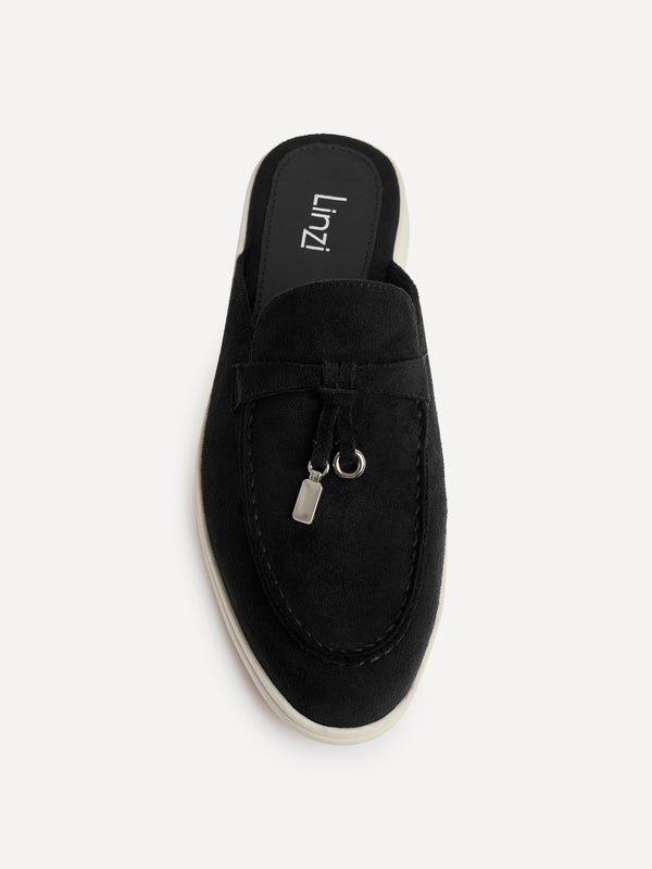 Linzi Black Faux Suede Slip On Mule