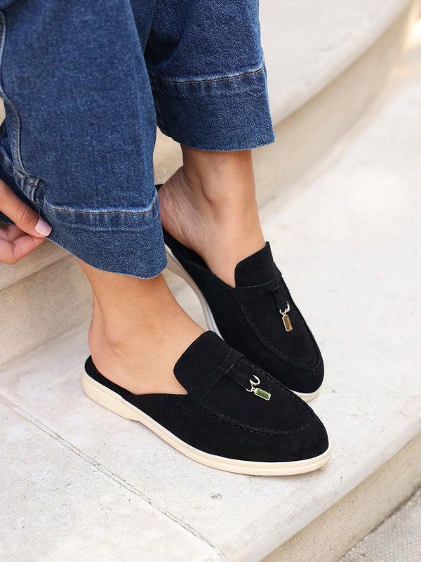 linzi Black Faux Suede Slip On Mule