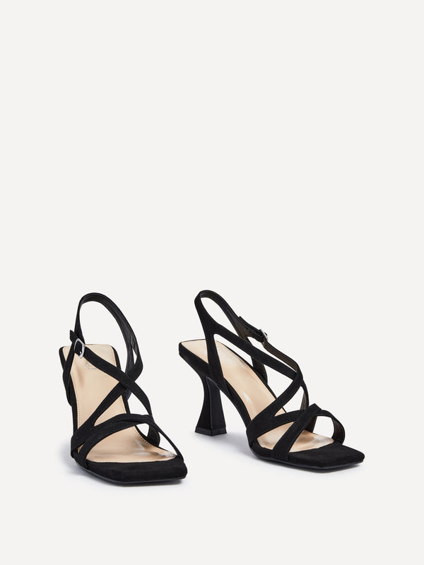 Linzi Black Faux Suede Square Toe Caged Heel