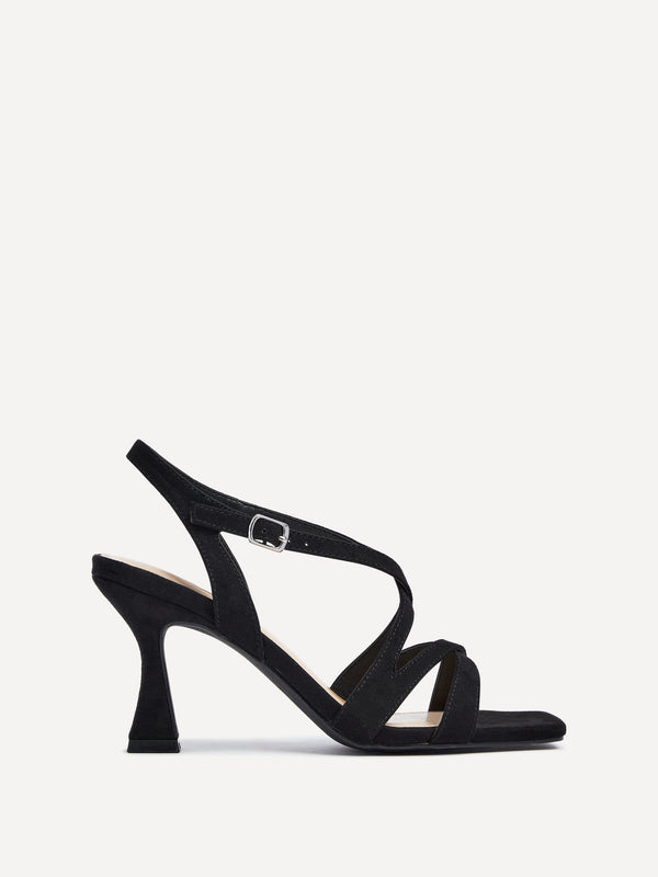 linzi Black Faux Suede Square Toe Caged Heel