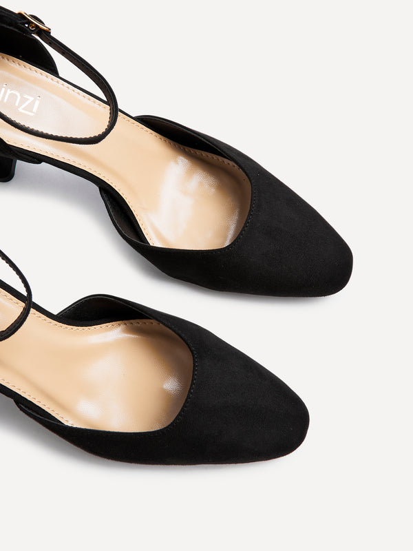Linzi Black Faux Suede Square Toe Court Heel