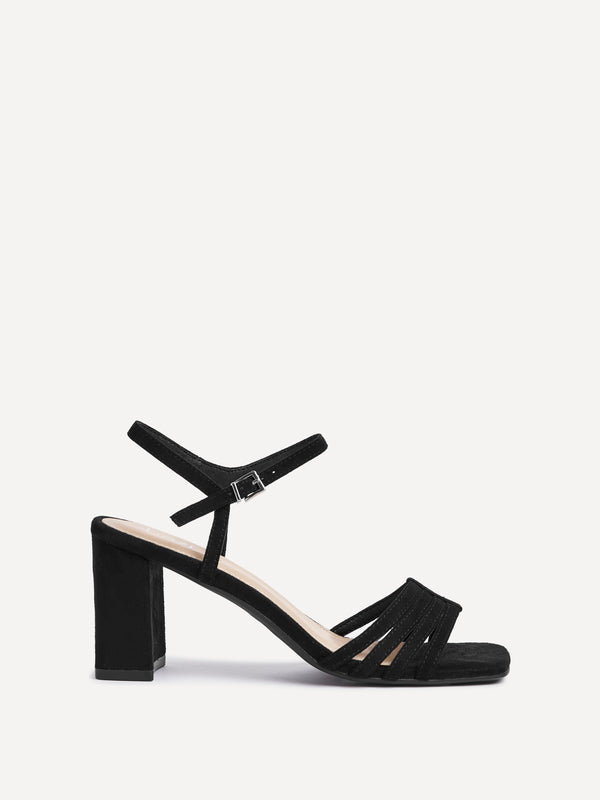 Linzi Black Faux Suede Strappy Block Heel