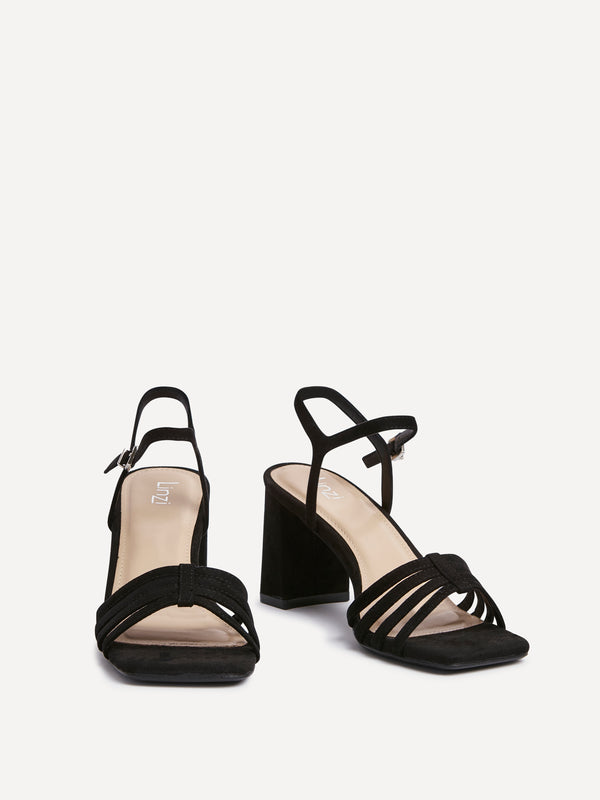 Linzi Black Faux Suede Strappy Block Heel