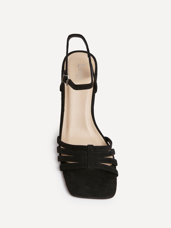 Linzi Black Faux Suede Strappy Block Heel